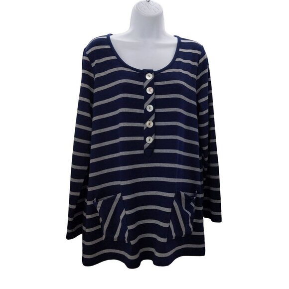 Soft Surroundings Tops - Soft Surroundings Women's Top long sleeve 1/4 button Blue & Gray Striped size M